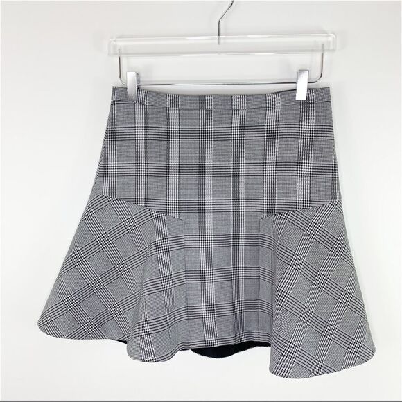 J. Crew Plaza‎ Women’s Skirt Black White Glen Plaid Flared Sz 2 New - Picture 2 of 12